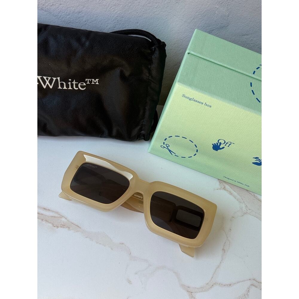 NEW Off White Boston Beige Square Unisex Sunglasses - Picture 2 of 7